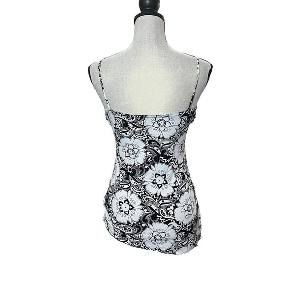 VTG Y2K A Byer White & Black Floral Ruffle Layered Asymmetrical Hem Cami Top M/S - Picture 6 of 7